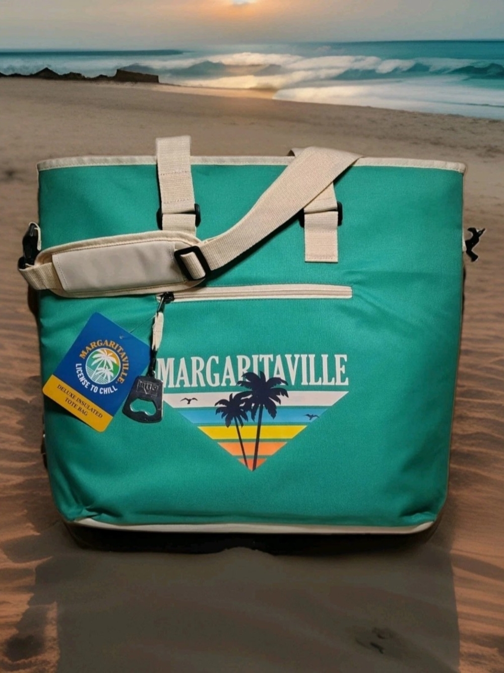 Margaritaville Insulated Beach Tote Bag Teal Cooler Bag NWT